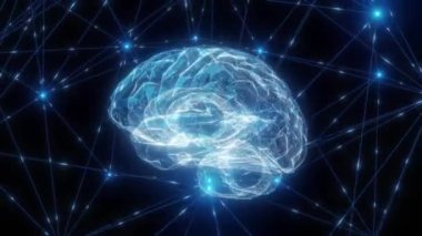 Siber Ağ 'da Yapay Zeka Dijital Beyni. Sinirsel Ağ. Derin öğrenme bilgisayarı. 4K çözünürlüğü. 3 boyutlu görüntüleme. kablo internet büyük veriye bağlanıyor.