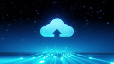 Bulut hesaplama simgesi ve veri akışı 4k çözünürlüklü bulut simgesi canlandırması.