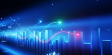 Borsa yatırım arkaplanı, mavi arkaplan, çizgi çizgisi, ışın ışığı.