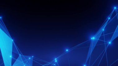 Pleksus fütüristik teknoloji arka planı, parlak nokta ışığı, üçgen bağlantı. mavi renkli, 4k çözünürlük