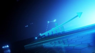 Borsada, 3d çubuk grafik grafiği yukarı ok, 4k çözünürlük