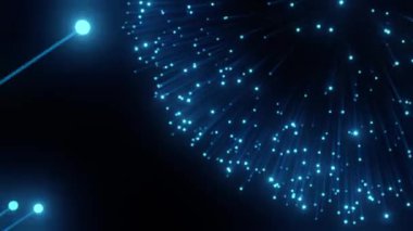 Soyut Fiber optik internet hız arkaplanı. kamera sineği düşünce animasyonu, mavi renkli, yanıp sönen nokta ışığı, 4k çözünürlük
