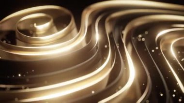 Soyut altın eğri arka plan, makro kamera lensi, parıldayan parçacıklar animasyon, ışıldayan ışık, döngü