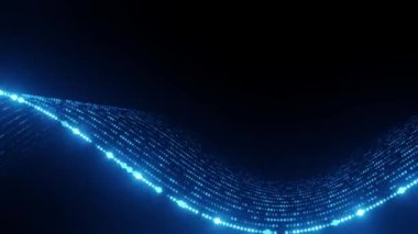 Nokta parçacıkları ışık, parlayan mavi renk ile soyut eğri teknolojisi arka planı