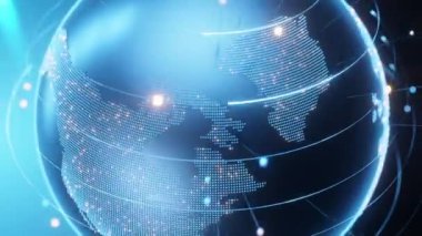 Hız çizgisi ağ genişliğindeki internet dünyası ile dijital dünya döndürme animasyonu.
