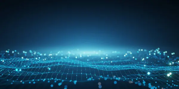 Geleceksel teknoloji arka planı, ızgara nokta bağlantısı, dalga animasyonu, dosyanın derinliği