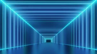 Soyut neon tünel dikdörtgen şekil arkaplanı, dolly yakınlaştırma canlandırması
