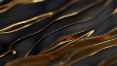 Siyah ve altından oluşan soyut ipek desenler, zenginliğin sembolü ve zarif dalgalara benzeyen dalgalanan hareketler.