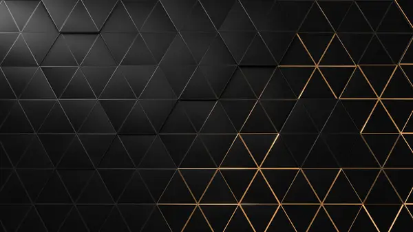 Altın ışık çizgileri olan lüks üçgen soyut siyah metal arka plan. zarif arkaplan.