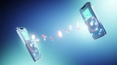 akıllı telefon transfer parası, altın para cep telefonuna taşı, Qr kod taraması, mavi arkaplan, dolar sembolü