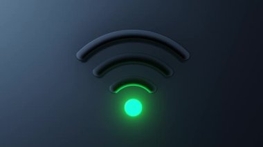 Siyah wifi simgesi parlıyor, gri arkaplan, yanıp sönen yeşil renk