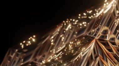 4k soyut küp siyah ve çizgili altın. Saha parıltısının derinliği lüks içinde parlıyor. Kopya alanı arkaplanı için sol konum. Hareket animasyonu. Kusursuz döngü koyu arkaplan.