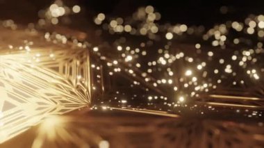 4k soyut lüks üçgen geometrik siyah, altın parıltılı. Alanın derinliği. Hareket animasyonu. Kusursuz döngü koyu arkaplan.