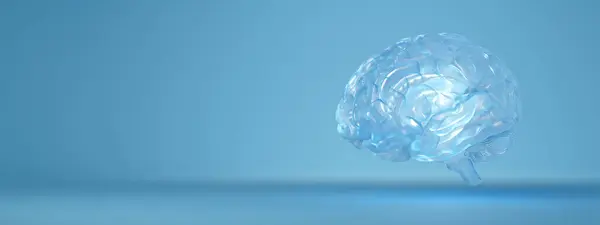 Gökyüzünde yüzen şeffaf mavi bir beynin kavramsal görüntüsü, sembol zekası, yapay zeka, nörobilim, yaratıcılık ve geleceksel düşünce..