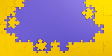 Yellow puzzle pieces frame a purple background. clipart