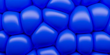 Pürüzsüz, parlak, organik mavi şekilleri içeren modern soyut arkaplan, fütüristik ve akışkan bir üç boyutlu doku yaratıyor..