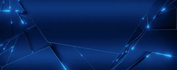 Keskin geometrik şekilleri ve parlak mavi neon çizgilerini içeren dinamik soyut arkaplan fütüristik, yüksek teknolojili ve dijital estetik.