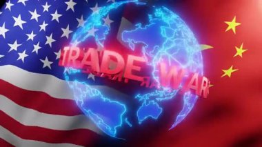 Ekonomik çatışmayı sembolize eden ABD ve Çin bayrakları arasında yerleştirilmiş 