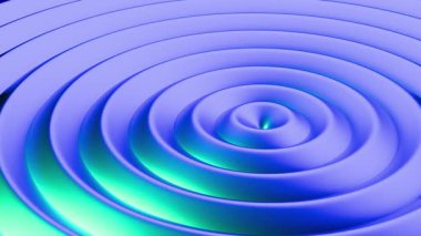 Eşmerkezli dairesel çizgilerin mavi ve yeşil renkte pürüzsüz dalgalanma etkisine sahip soyut üç boyutlu canlandırması, hareket ve enerjiyi çağrıştırıyor.