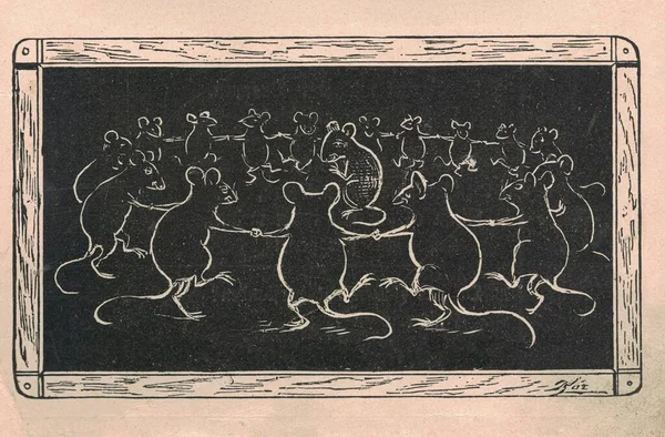 Ilustração Antiga Mostra Ratos Desenhados Quadro Negro Ilustração Vintage Mostra — Fotografia de Stock