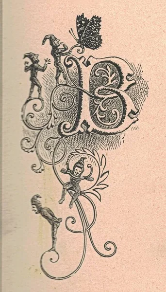 Ilustração Antiga Preto Branco Mostra Letra Maravilhosa Ilustração Vintage Mostra — Fotografia de Stock