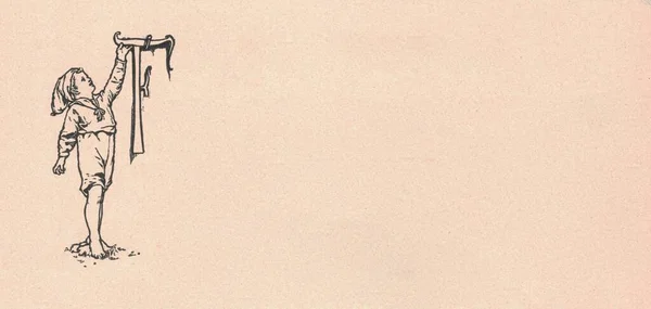 Ilustração Antiga Preto Branco Mostra Menino Segurando Uma Letra Desenho — Fotografia de Stock