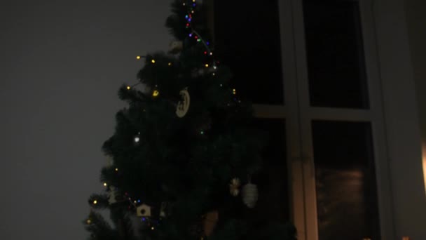 Chrismas Träd Närbild Julgran Dekorationer Ljus Julgranen Jul Och Nyårsdekorationer — Stockvideo