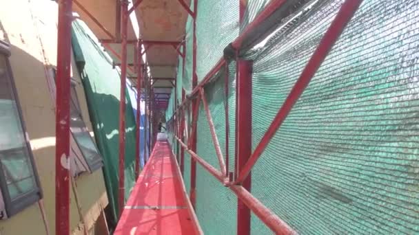 Scaffolding Building Pov Scaffolding Reconstruction Roof Covering Thermal Insulation Roof — Stock Video
