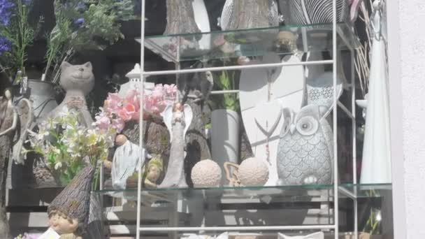 Çiçekçi Dükkanının Dış Tarafında Çiçek Aranjmanları Buketler Var Çiçekçi Dükkanının — Stok video