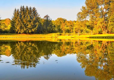 Gün batımında yaz manzara. Gölet altın saat sırasında. Çek Cumhuriyeti, Europe.