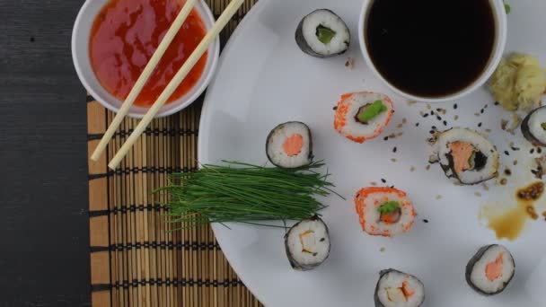 Set Sushi Comida Japonesa Rollos Sushi Menú Sushi Diseño Plano — Vídeo de stock