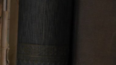 Close-up of row books on bookshelf. Vintage public library, second hand bookstore .