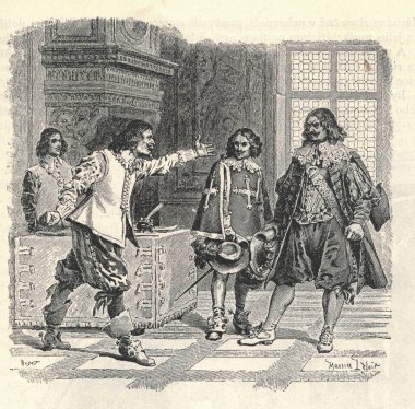 ÜÇ MÜZESİ. D 'Artagnan, Athos, Aramis ve Porthos. 19. yüzyılın sonlarında Alexander Dumas Pere tarafından yapılan bir illüstrasyon. Fotoğraf: Maurice Leloir.