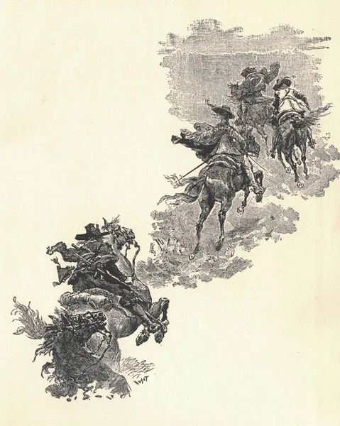 Trzech Musketeerów Artagnan Athos Aramis Portos Ilustracja Xix Wiecznego Wydania — Zdjęcie stockowe
