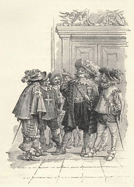กดนตร สามคน Artagnan Athos Aramis และ Porthos ภาพประกอบจากฉบ บศตวรรษท ปลายโดยอเล — ภาพถ่ายสต็อก