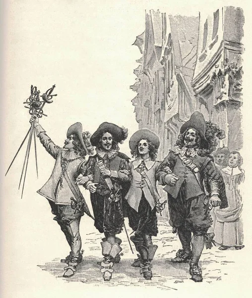 Tři Musketeři Artagnan Athos Aramis Porthos Ilustrace Pozdního Vydání Století — Stock fotografie