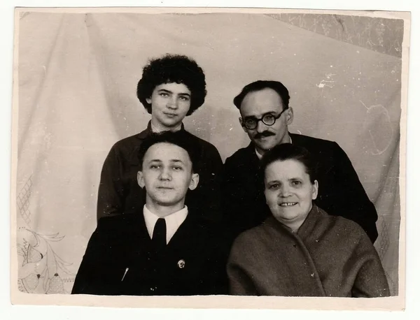 Ussr Circa 1970 Erne Vintage Foto Familie Forældre Deres Børn - Stock-foto
