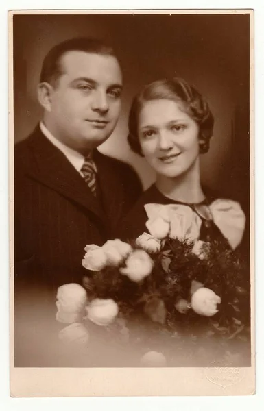 Prague Czechoslovak Republic November 1934 Vintage Photo Shows Marrital Couple — Stock Photo, Image