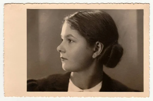 Czechoslovak Republic December 1936 Vintage Portrait Young Woman — Stock Photo, Image