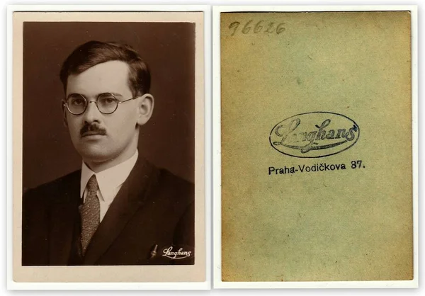 Csehoszlovák Köztársaság Circa 1920 Évek Vintage Fotó Eleje Hátulja Szemüveges — Stock Fotó