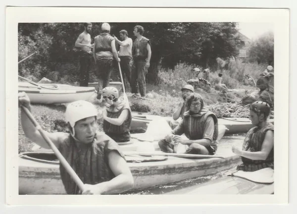 Čssr Cca Roku 1980 Vintage Foto Výstavy Mladých Vodáků Řece — Stock fotografie
