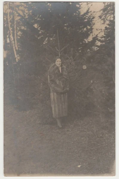 Цексловак Републік 1931 Фотографія Вінтажу Показує Жінку Зимовий Час Жінка — стокове фото