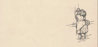 Siyah beyaz antika resimlerde güzel bir kızın dua ettiği görülüyor. Klasik çizimler küçük bir kızın dua ettiğini gösteriyor. Masal kitabındaki eski resim. Hikaye kitabı illüstrasyonu 1910 'da yayınlandı.