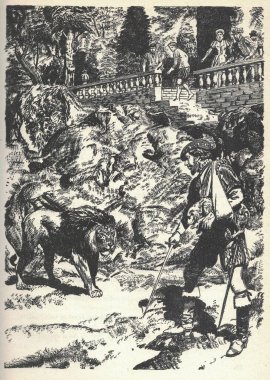 Kırık kollu bir şövalye kraliyet bahçesinde bir köpeği tutuyor. Görüntü: Zdenek Burian. Zdenek Michael Frantisek Burian 11 Şubat 1905, Koprivnice, Moravia, Avusturya-Macaristan 1 Temmuz 1981