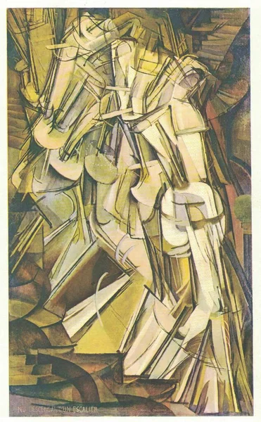 裸奔下楼梯 1912年2月2日马塞尔 杜尚的画这幅画是艺术家25岁时创作的 在被库比特人认为是未来主义者而拒绝后 — 图库照片