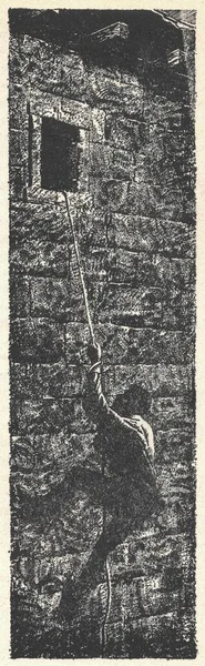 Prigioniero Fugge Dalla Prigione Vecchia Illustrazione Bianco Nero Disegno Vintage — Foto Stock