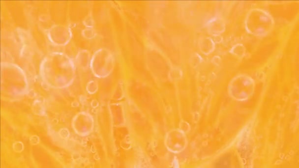 Makró Felvétel Egy Narancsszeletről Pezsgő Vízben Narancssárga Szelet Közeli Felvétele — Stock videók