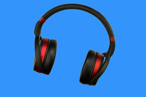 Wireless Stereo Headset Black Red Cordless Headphones Earphones Isolated Blue — Stock Photo, Image