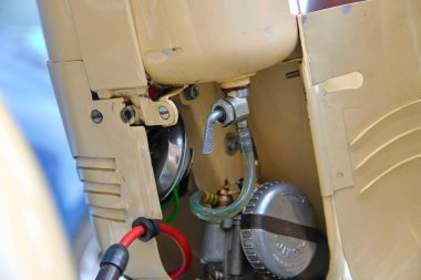 Tarihi bir Jikov karbüratörüne yakın çekim. Jawa motosikletinin karbüratörü.