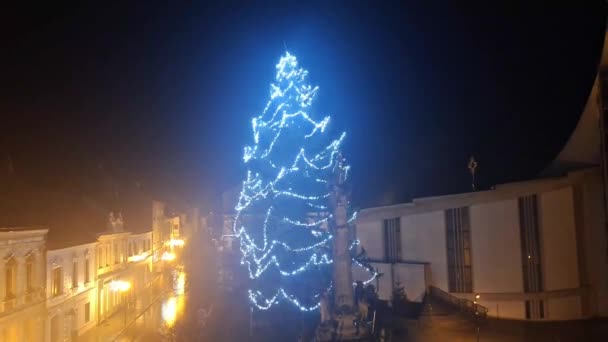 Verlichte Kerstboom Tijdens Een Hevige Storm Verlichte Kerstboom Tijdens Een — Stockvideo